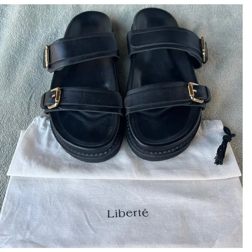 New Tags & Dust Bag Liberte Aloha Sandles Leather Slip On Black Size 10.5-11 - Picture 10 of 10